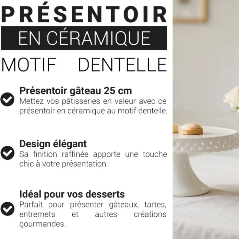 Présentoir gâteau en céramique dentelle fantaisie 25 cm
