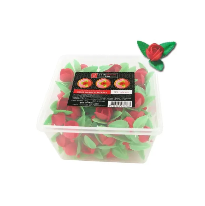 Roses rouges et feuilles en azyme (x80)