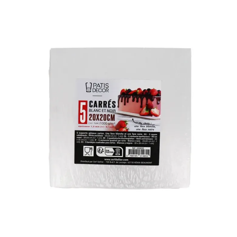 Supports cartonnés à gâteaux carrés blanc et noir 20x20cm (x5)