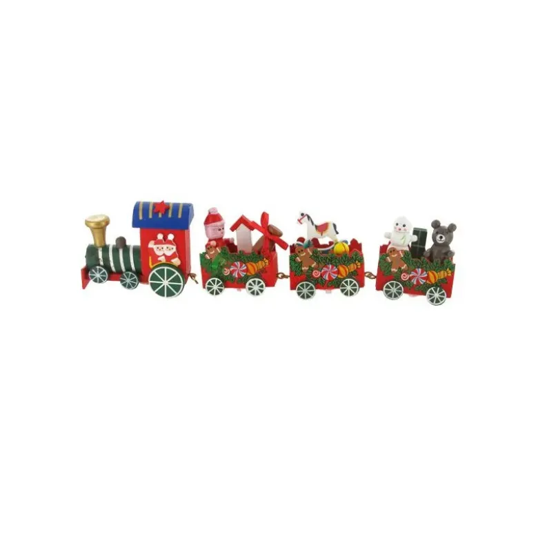 Train de Noël en bois sur pique